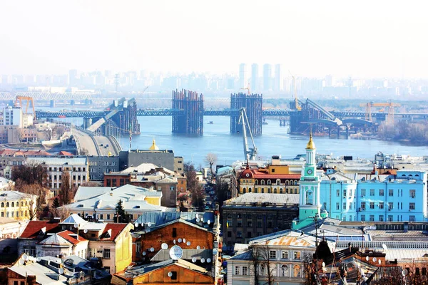 Kiev Bussines Industry City Landscape River Bringe Buildings Taken Spring — Stock Photo, Image