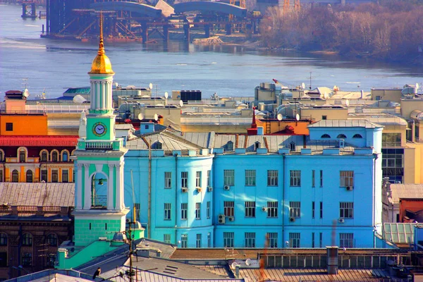 Kiev Bussines Industry City Landscape River Bringe Buildings Taken Spring — Stock Photo, Image