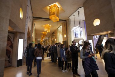 PARIS FRANCE - 3 Ekim 2016: Louvre Paris 'in dışında büyük kuyruk