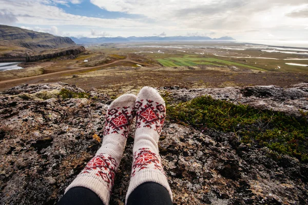 Ноги Шкарпетки Красивий Орнамент Ісландська Природи Лишайник — стокове фото