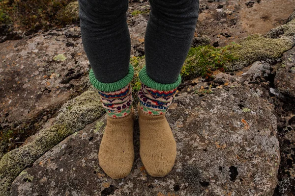 Legs Socks Beautiful Ornament Iceland Nature Moss — Stock Photo, Image