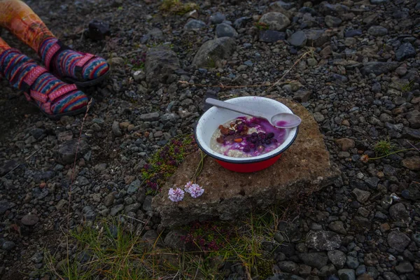 Desayuno Naturaleza Bodegón Con Porrige Bayas Frescas —  Fotos de Stock