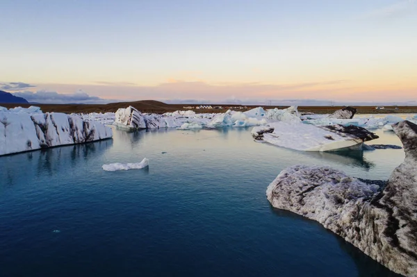 Laguna Glaciar Islandia Asegurando Puesta Sol —  Fotos de Stock