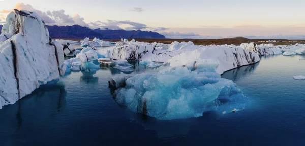 Ledovcové Laguny Islandu Sedne Západ Slunce — Stock fotografie