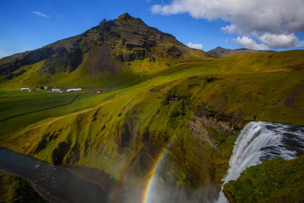 Cascade Skogafoss Raibow Par Temps Ensoleillé Islande — Photo