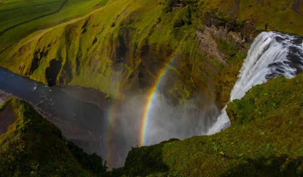 Skogafoss Vízesés Raibow Napsütéses Napon Izland — Stock Fotó