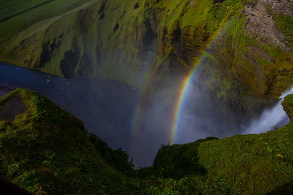 Cachoeira Skogafoss Raibow Dia Ensolarado Islândia — Fotografia de Stock