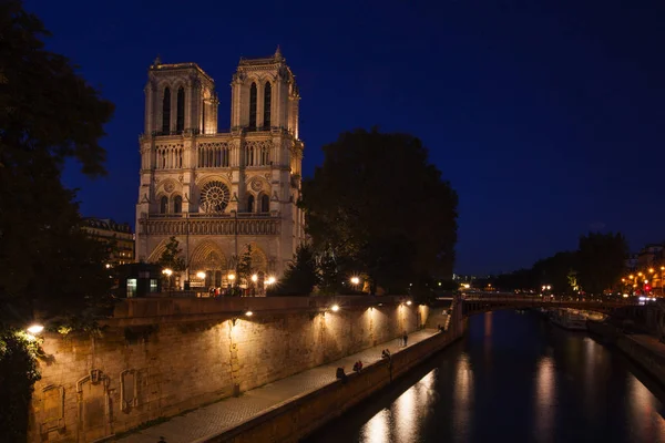 Notre Dame Paris Por Noche Francia —  Fotos de Stock