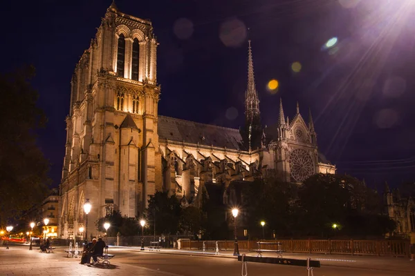 Notre Dame Paris Por Noche Francia — Foto de Stock