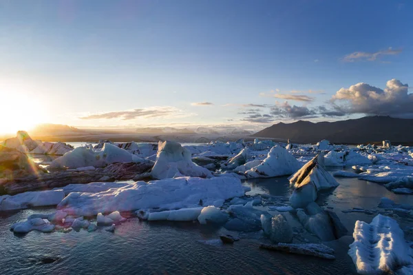 Ledovcové Laguny Islandu Sedne Západ Slunce — Stock fotografie