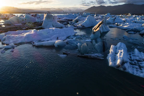 Zlanda Suring Buzul Gölünde Güneşin Batışını — Stok fotoğraf