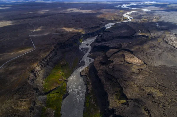 Isländska Flygfotografering Fångas Drönare Vackert Landskap Ett Område Med Aktiv — Stockfoto