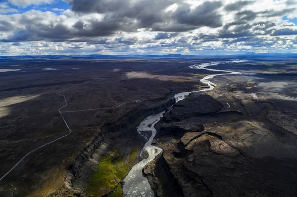 Isländska Flygfotografering Fångas Drönare Vackert Landskap Ett Område Med Aktiv — Stockfoto