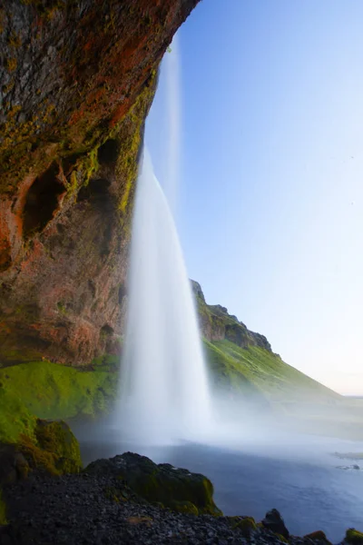 Cascada Seljalandsfoss Durante Puesta Del Sol Islandia — Foto de Stock