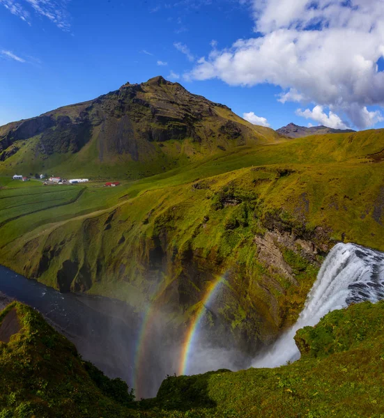 Cascade Skogafoss Raibow Par Temps Ensoleillé Islande — Photo