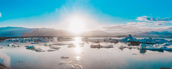 Ledovcové Laguny Islandu Sedne Západ Slunce — Stock fotografie