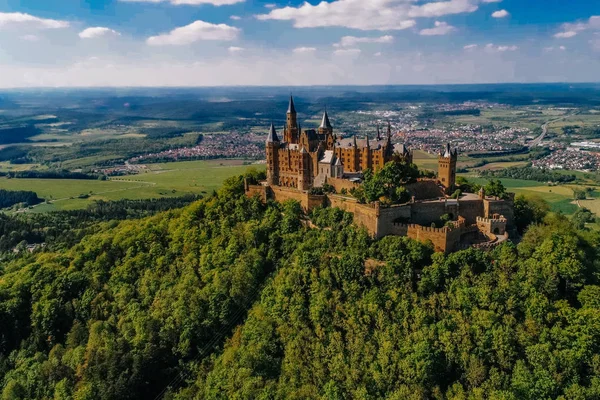 Vista Aérea Famoso Castelo Hohenzollern Alemanha Foto Tirada Com Drone — Fotografia de Stock