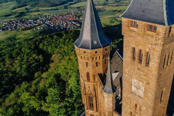 Letecký Pohled Slavný Zámek Hohenzollern Německo Fotografie Pořízená Drone — Stock fotografie