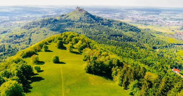 Vista Aérea Famoso Castelo Hohenzollern Alemanha Foto Tirada Com Drone — Fotografia de Stock