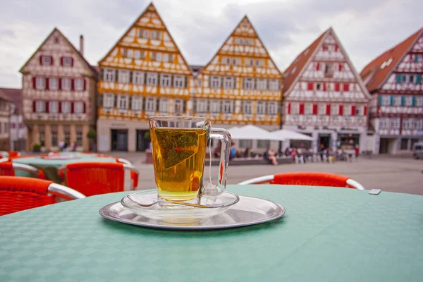 Cup Tea Street Cafe Herrenberg Germany — Stock Photo, Image