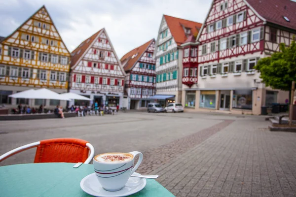 Die Tasse Cappuchino Straßencafé Herrenberg Deutschland — Stockfoto