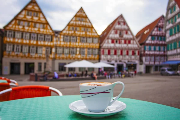 Die Tasse Cappuchino Straßencafé Herrenberg Deutschland — Stockfoto