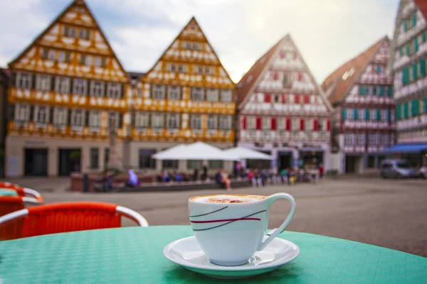 Die Tasse Cappuchino Straßencafé Herrenberg Deutschland — Stockfoto
