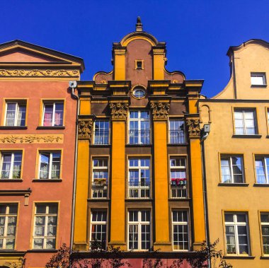 Gdansk, Polonya sokaklarında güzel renkli evler