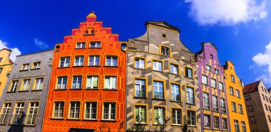 Gdansk, Polonya sokaklarında güzel renkli evler