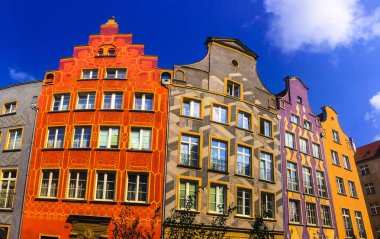 Gdansk, Polonya sokaklarında güzel renkli evler