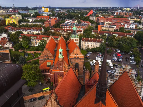 Cityscape Vista Aérea Sobre Cidade Velha Por Sol Gdansk Polônia — Fotografia de Stock