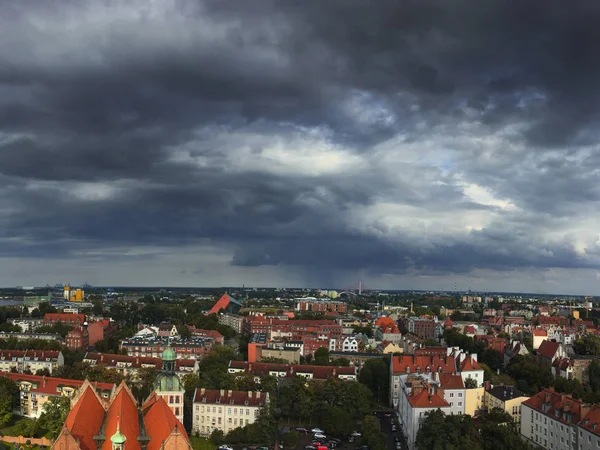 Vista Aérea Del Paisaje Urbano Del Casco Antiguo Atardecer Gdansk —  Fotos de Stock