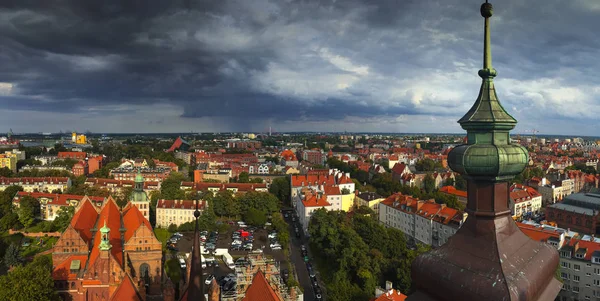 Cityscape Vista Aérea Sobre Cidade Velha Por Sol Gdansk Polônia — Fotografia de Stock