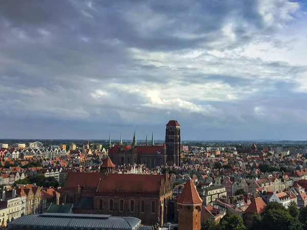 Cityscape Vista Aérea Sobre Cidade Velha Por Sol Gdansk Polônia — Fotografia de Stock