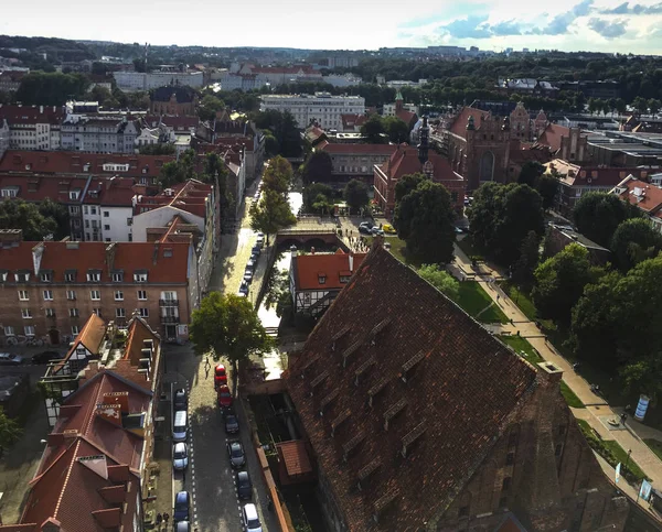 Cityscape Vista Aérea Sobre Cidade Velha Por Sol Gdansk Polônia — Fotografia de Stock