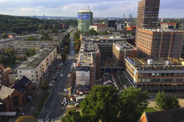 Panoráma Města Letecký Pohled Staré Město Západ Slunce Gdaňsku Polsko — Stock fotografie