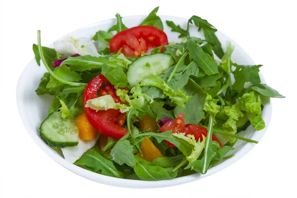 Vers Fruit Salade Met Plaat Geïsoleerd Rechtenvrije Stockafbeeldingen