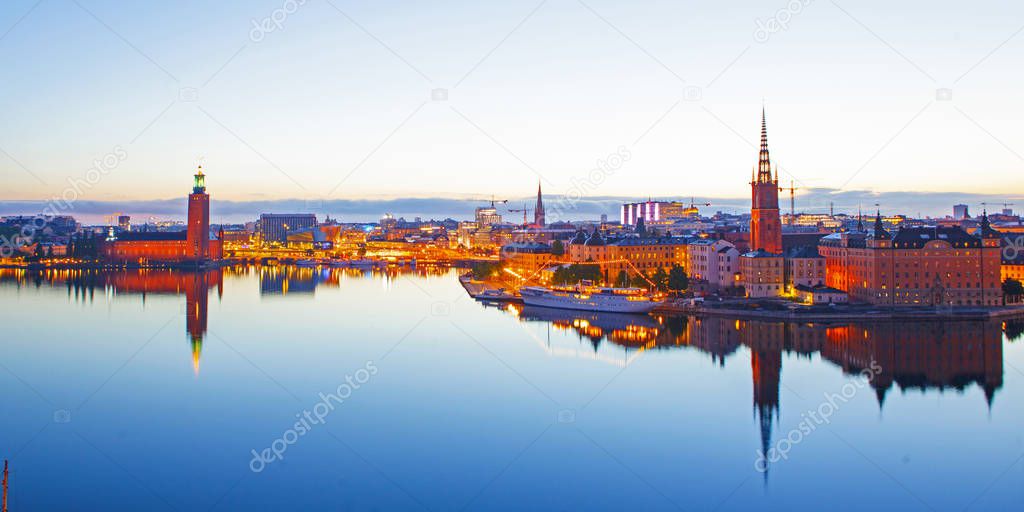 Scenic evening panorama of Stockholm, Sweden