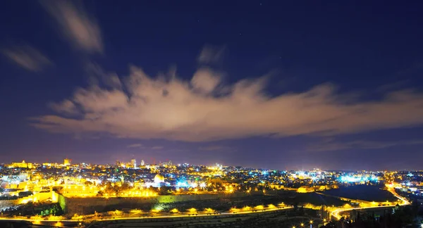 Jerusalén Por Noche Con Mezquita Aqsa Monte Los Olivos —  Fotos de Stock