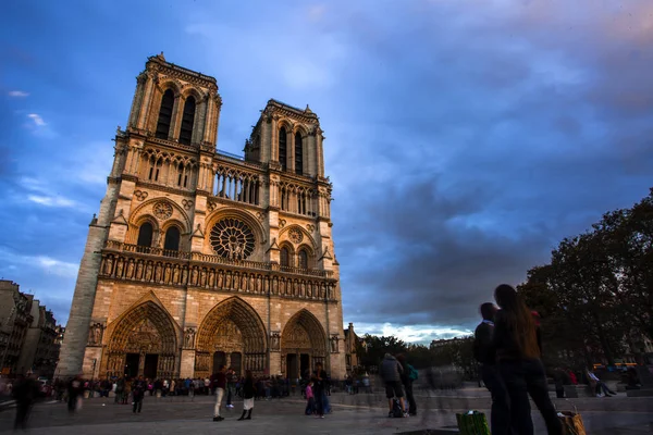 Katedra Notre Dame Zmierzchu Zachód Słońca Paryż Francja — Zdjęcie stockowe