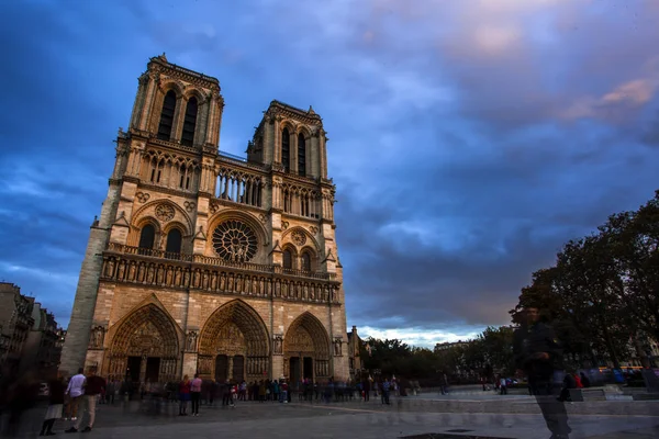 Katedra Notre Dame Zmierzchu Zachód Słońca Paryż Francja — Zdjęcie stockowe