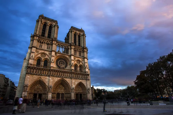 Katedra Notre Dame Zmierzchu Zachód Słońca Paryż Francja — Zdjęcie stockowe