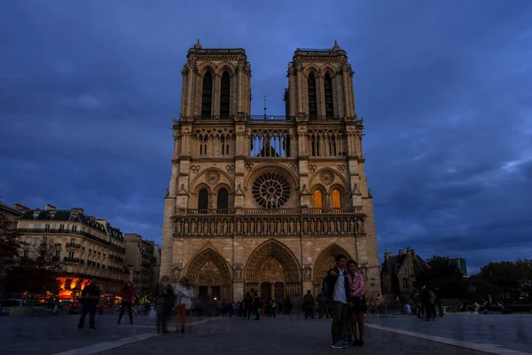 Katedrála Notre Dame Soumraku Čas Západu Slunce Paříži — Stock fotografie