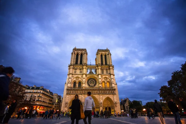 Katedra Notre Dame Zmierzchu Zachód Słońca Paryż Francja — Zdjęcie stockowe