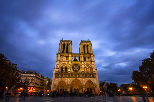 Kathedraal Van Notre Dame Schemering Zonsondergang Tijd Parijs Frankrijk — Stockfoto