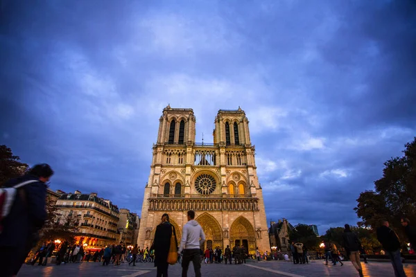 Katedra Notre Dame Zmierzchu Zachód Słońca Paryż Francja — Zdjęcie stockowe