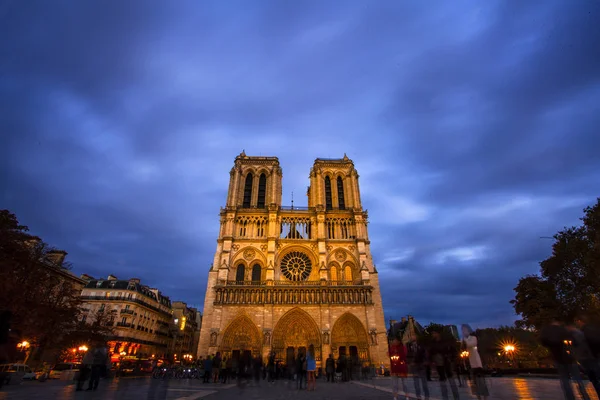 Kathedraal Van Notre Dame Schemering Zonsondergang Tijd Parijs Frankrijk — Stockfoto