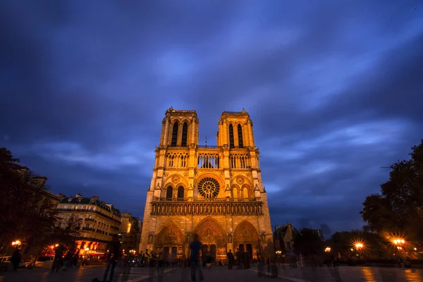 Notre Dame Nocy Paryż Francja — Zdjęcie stockowe