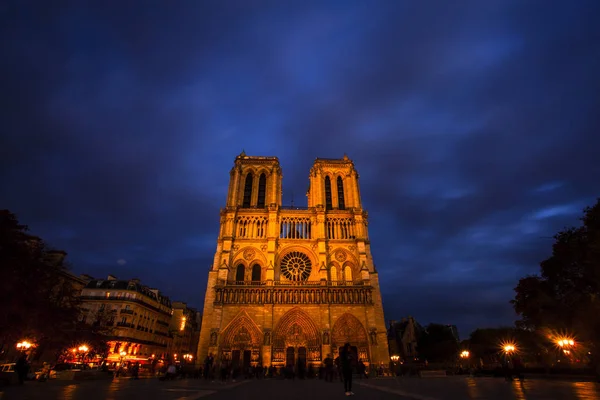 Нотр Дам Ночью Париж Франция — стоковое фото