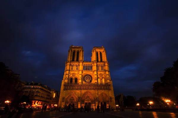 Notre Dame Nocy Paryż Francja — Zdjęcie stockowe